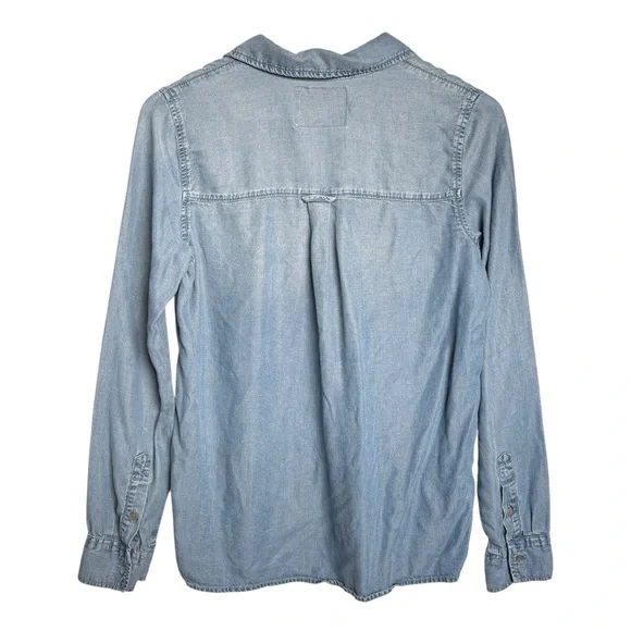 Abercrombie & Fitch Lace Up V-Neck Chambray Denim Long Sleeve Shirt Womens Small - Picture 8 of 12